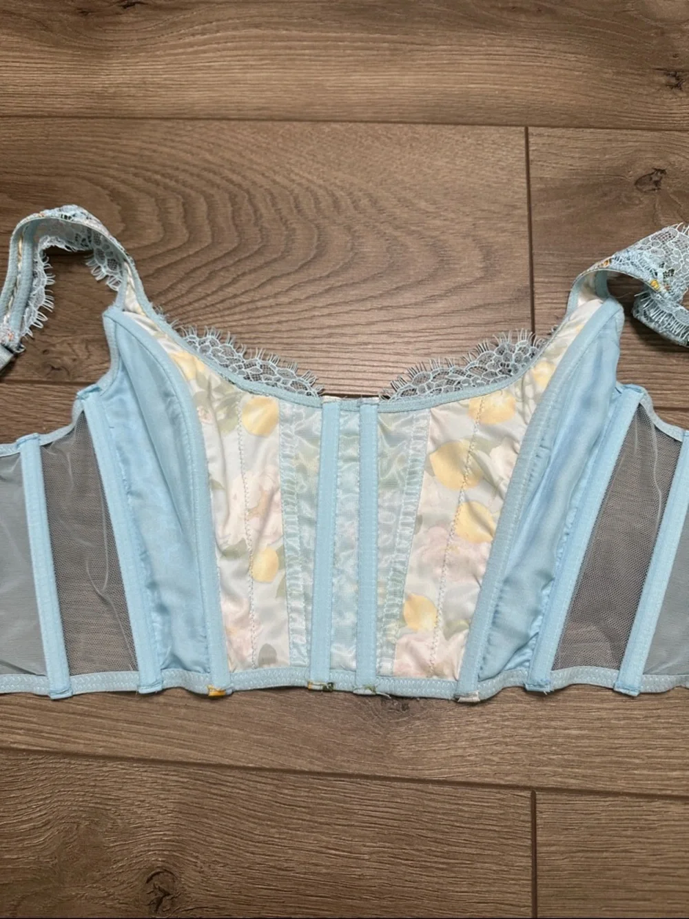 Victoria's Secret Dream Angels Unlined Lace Corset Bra Blue‎ Lemon Size Medium